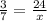 \frac{3}{7} =\frac{24}{x}