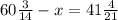 60 \frac{3}{14} - x = 41 \frac{4}{21}