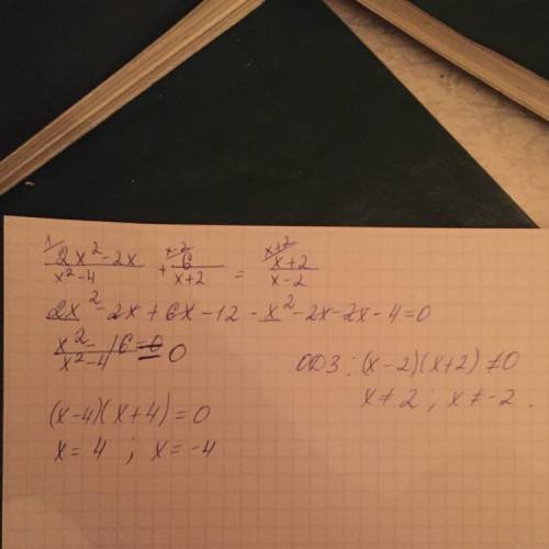 Решите уровнение 2x²-2x/x²-4 + 6/x+2=x+2/x-2