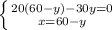 \left \{ {{20(60 - y) - 30y = 0} \atop {x = 60 - y}} \right.