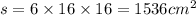 s = 6 \times 16 \times 16 = 1536cm ^{2}