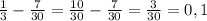 \frac{1}{3} - \frac{7}{30} = \frac{10}{30} - \frac{7}{30} = \frac{3}{30} = 0,1