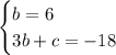 \begin{cases} b=6\\ 3b + c =- 18\end{cases}