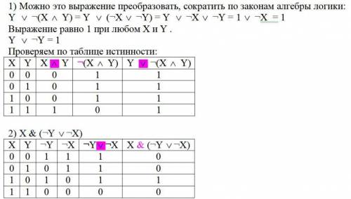 Постройте таблицу истинности для выражения 1. yv¬(x^y) 2. x& (¬yv¬x)