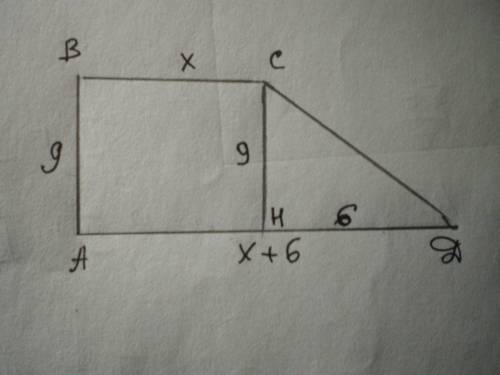 Площадь прямоугольной трапеции равна 72 кв. см. а её высота 9 см. найти все стороны трапеции, если о