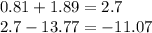 0.81 +1.89 = 2.7 \\ 2.7 - 13.77 = - 11.07