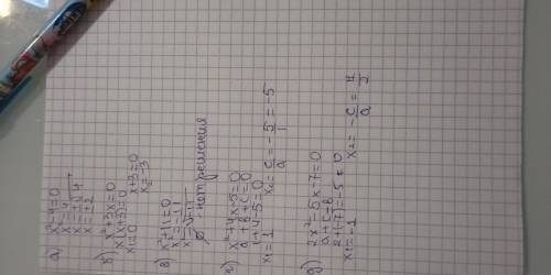 Решите квадратное уравнение: а) x²-4=0; б) x²+3x=0; в) x²+11=0; г) x²+4x-5=0; д) 2x²-5x-7=0. (академ