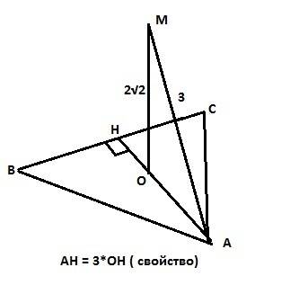 Треугольник авс – правильный, о – центр треугольника. om ⊥ abc; om = 2√2. расстояние от точки m до в