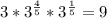 3*3^{\frac{4}{5}}*3^{\frac{1}{5}} =9