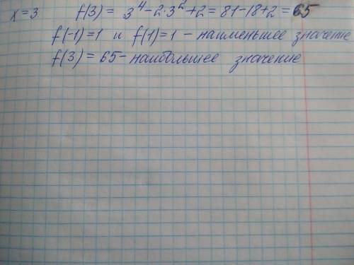 Найдите наибольшее и наименьшее значения ф-и f. f(x) =x^4-2x^2+2 на промежутках [-1; 0] и [1; 3]