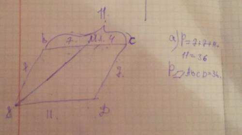 Впараллелограмма abcd проведена бисектриса ам так что мэbc bm=7см мс4см найдите а)периметр abcd б)ср