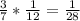 \frac{3}{7} * \frac{1}{12} = \frac{1}{28}