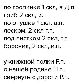 По тропинке шла,белый гриб нашла. походила по опушке-отыскала три волнушки.указать склонение и падеж