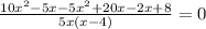 \frac{10x^2-5x-5x^2+20x-2x+8}{5x(x-4)}=0