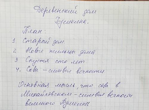 Надо найти основную мысль, составить план текста, озаглавить. деревенский дом пушкина вскоре после с