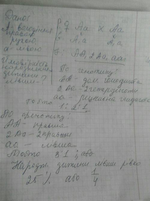 Улюдини вміння володіти переважно правою рукою – домінантна ознака, лівою – рецесивна. чоловік – пра