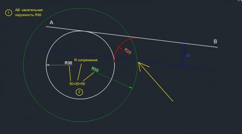 Счерчением 1)пересекающие аb и cd образуют угол угол 45, радиус сопряжения 2см определить дугу и цен