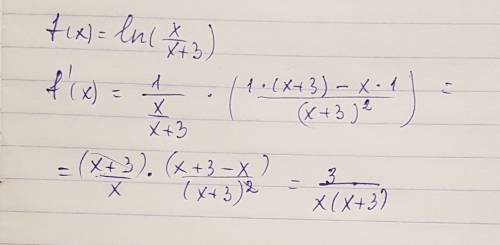 Найти производную функции f(x)= ln( x / x + 3 )