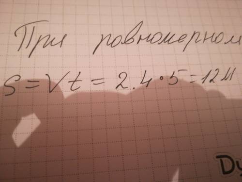 Визначити шлях рівномірно руху велосипедиста за час 5 с якщо його швидкість 2.4 м/с