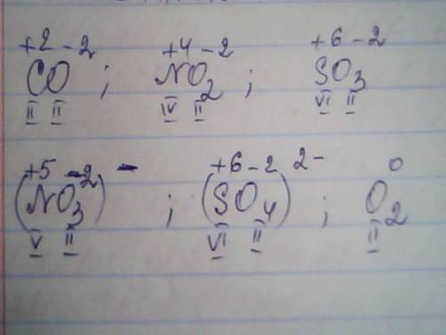 Определите валентность и степень окисления атомов кислорода: co, no2so3, no3, so4, o2
