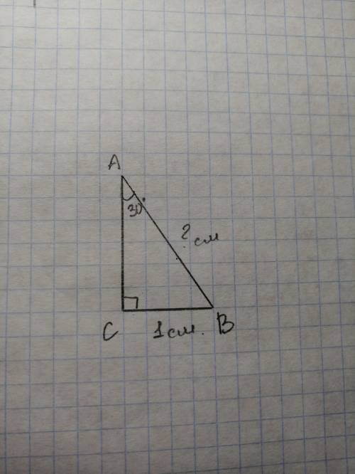 Втреукольнике abc c =90градусов,а=30 градусов а сторона bc =1 см.найдите сторону ab. ,