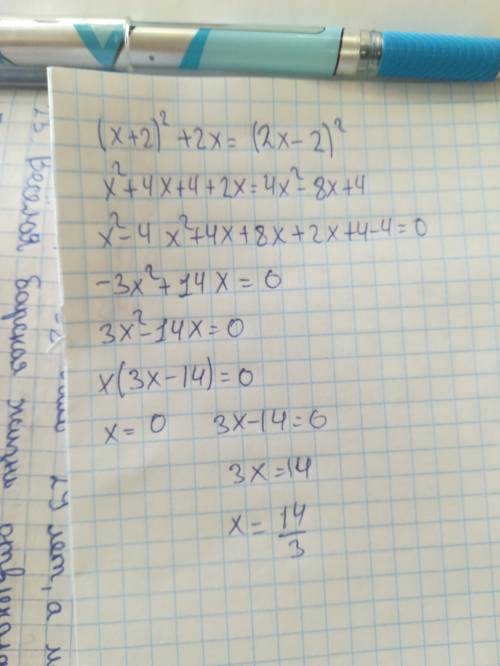 (x+2)^2+2x=(2x-2)^2 плмагите как решить