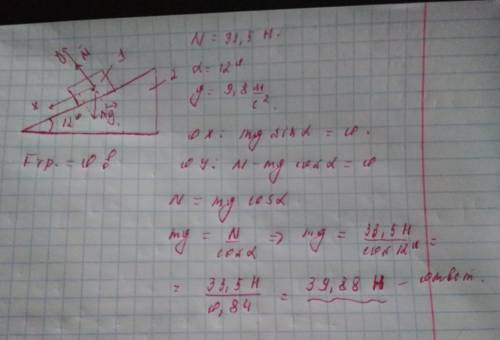 Тело 1 лежит на наклонной поверхности 2, угол альфа наклона поверхности равен 12°. чему равна сила т