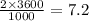 \frac{2 \times 3600}{1000} = 7.2