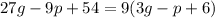 27g - 9p + 54 = 9(3g - p + 6)