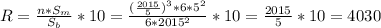 R=\frac{n*S_m}{S_b}*10=\frac{(\frac{2015}{5})^3*6*5^2}{6*2015^2}*10=\frac{2015}{5}*10=4030