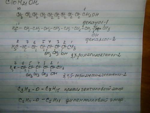 Составить по 2 изомера каждого типа c10h21oh