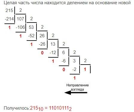 Переведите число 215 из десятичной системы счисления в а)двоичную б) восьмеричную в) шестнадцатиричн