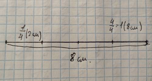 Одна четвёртая часть отрезок равна 2см найдите длину всего отрезка и начертите его