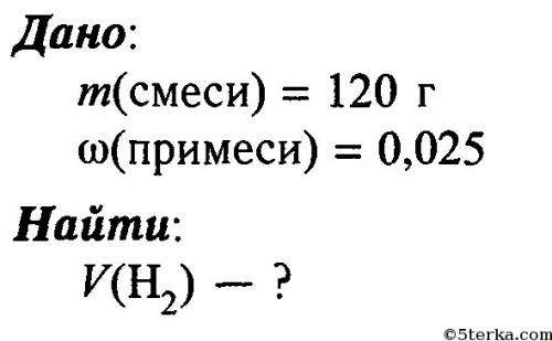 Рассчитать объем водора, который выделится при , взаимодействии 120 г магния, солержашего 2,5% приме