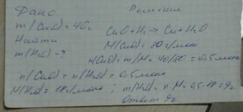Вычислите массу воды, образовавшейся при взаимодействии 40г cuo с водородом