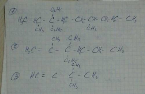 Составить формулы веществ: 3,3-диэтил-2,6-диметилнонан 3-этил-2,3-диметилгекс-1-ен 3,3-диметилбут-1-