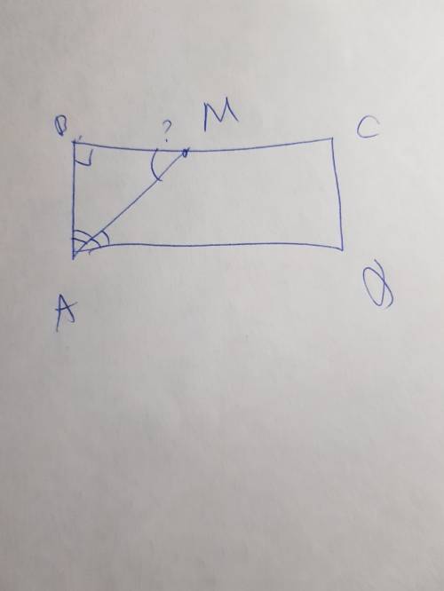 Впрямоугольнике abcd биссектриса угла a пересекает строну bc в точке m найдите угол abm