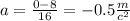 a = \frac{0 - 8}{16} = - 0.5 \frac{m}{c ^{2} }