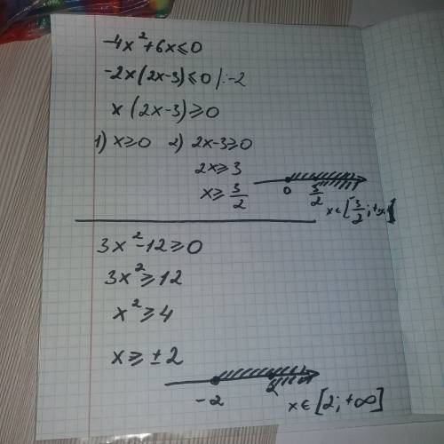 4x²+6x меньше либо равно 0 3x²-12 больше либо равно 0