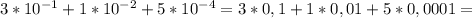 3*10^{-1}+1*10^{-2}+5*10^{-4}= 3*0,1+1*0,01+5*0,0001=