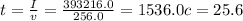 t = \frac{I}{v} = \frac{393216.0}{256.0} = 1536.0 c = 25.6