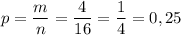 p=\dfrac mn=\dfrac 4{16}=\dfrac 14=0,25