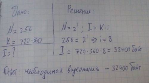 Vрассчитай объём видеопамяти, необходимой для хранения графического изображения, занимающего весь эк