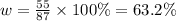 w = \frac{55}{87} \times 100\% = 63.2\%