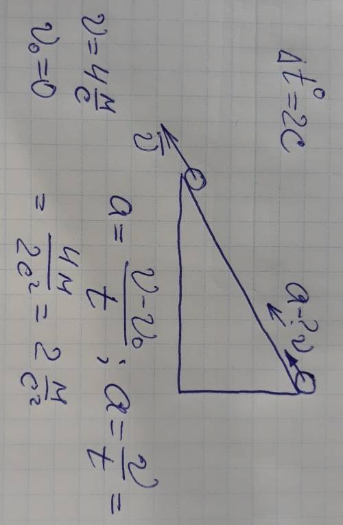 Шарик скатывается с наклонной плоскости, через промежуток времени ∆t= 2с после начала движения приоб