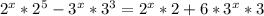 2^{x} * 2^{5} - 3^{x} * 3^{3}=2^{x} * 2 + 6 *3^{x} *3