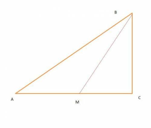 Угол прямоугольного acb, угол c = 90 °, ac = 14 см, bm - медиана, угол amb = 130 °. найти длины bм и