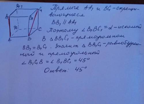 Дан куб abcda1b1c1d1 найдите угол между прямыми aa1 и bc1. ответ дайте в градусах