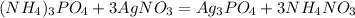 (NH_{4})_{3}PO_{4} + 3AgNO_{3} = Ag_{3}PO_{4} + 3NH_{4}NO_{3}