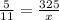 \frac{5}{11} = \frac{325}{x}